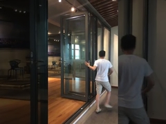 Double Glass Entrance Aluminum Folding Doors Heat Transfer For Wood Grain
